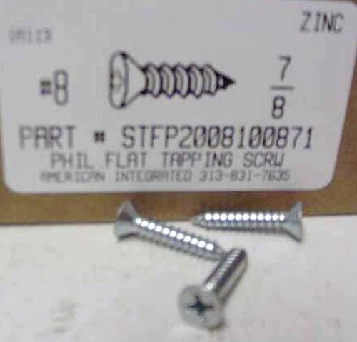 #8X7/8 FLAT HEAD PHILLIPS TAPPING SCREW A,AB STEEL ZINC PLATED