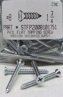 #8X1-3/4 FLAT HEAD PHILLIPS TAPPING SCREW A STEEL ZINC PLATED