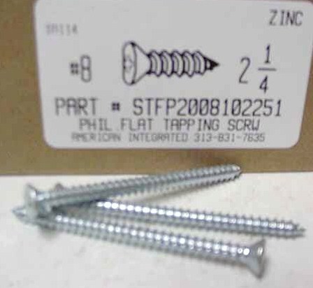 #8X2-1/4 FLAT HEAD PHILLIPS TAPPING SCREW A STEEL ZINC PLATED