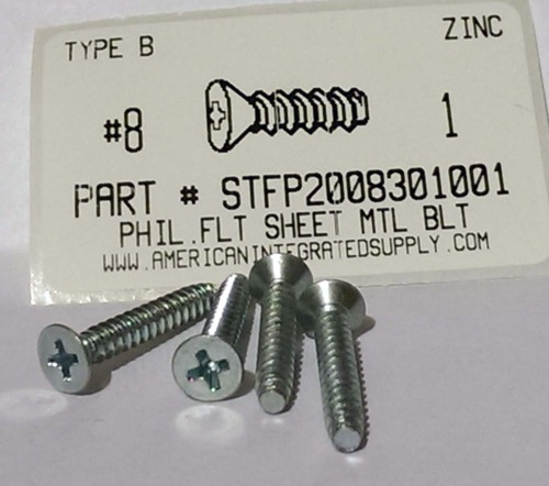 #8X1 FLAT HEAD PHILLIPS TAPPING SCREW B STEEL ZINC PLATED