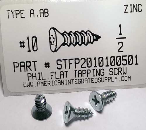 #10X1/2 FLAT HEAD PHILLIPS TAPPING SCREW AB STEEL ZINC PLATED