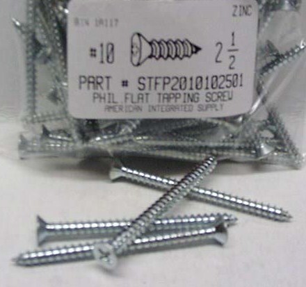 #10X2-1/2 FLAT HEAD PHILLIPS TAPPING SCREW A STEEL ZINC PLATED