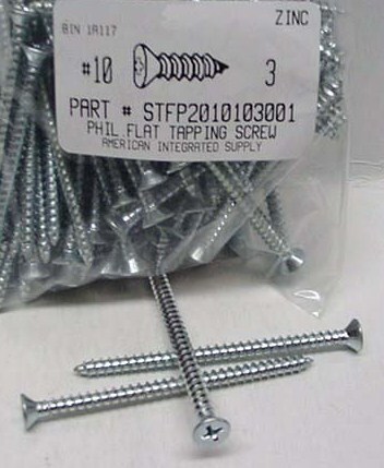 #10X3 FLAT HEAD PHILLIPS TAPPING SCREW A STEEL ZINC PLATED