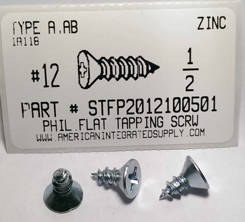 #12X1/2 FLAT HEAD PHILLIPS TAPPING SCREW A,AB STEEL ZINC PLATED