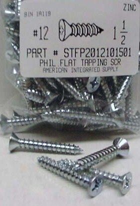 #12X1-1/2 FLAT HEAD PHILLIPS TAPPING SCREW A STEEL ZINC PLATED