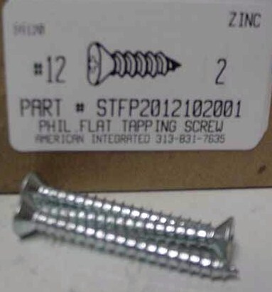 #12X2 FLAT HEAD PHILLIPS TAPPING SCREW A STEEL ZINC PLATED