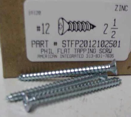 #12X2-1/2 FLAT HEAD PHILLIPS TAPPING SCREW A STEEL ZINC PLATED