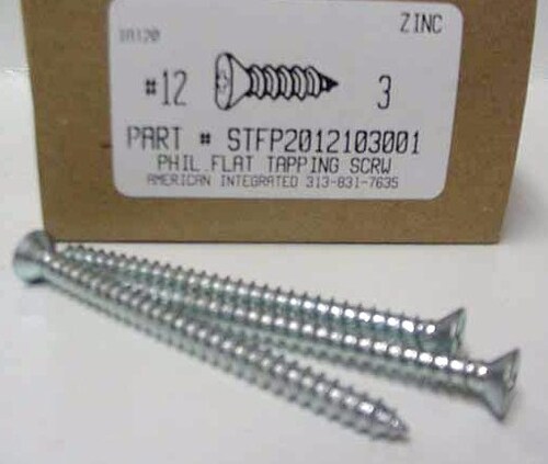 #12X3 FLAT HEAD PHILLIPS TAPPING SCREW A STEEL ZINC PLATED