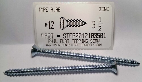 #12X3-1/2 FLAT HEAD PHILLIPS TAPPING SCREW A STEEL ZINC PLATED