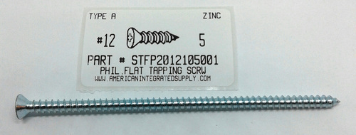 #12X5 FLAT HEAD PHILLIPS TAPPING SCREW A STEEL ZINC PLATED