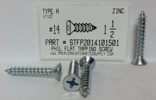 #14X1-1/2 FLAT HEAD PHILLIPS TAPPING SCREW A STEEL ZINC PLATED