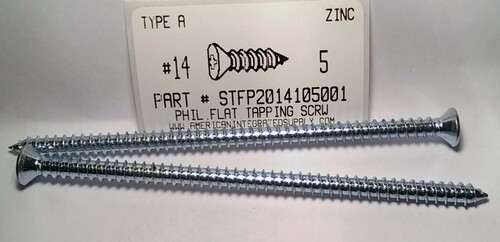 #14X5 FLAT HEAD PHILLIPS TAPPING SCREW A STEEL ZINC PLATED