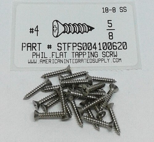 #4X5/8 FLAT HEAD PHILLIPS TAPPING SCREW A 18-8 STAINLESS STEEL