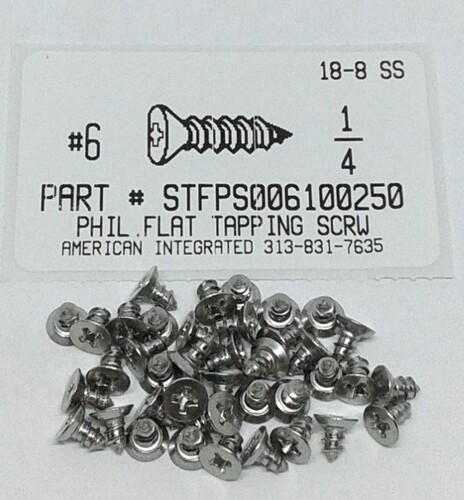 #6X1/4 UNDERCUT FLAT HEAD PHILLIPS TAPPING SCREW 18-8 STAINLESS STEEL