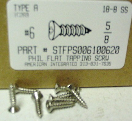 #6X5/8 FLAT HEAD PHILLIPS TAPPING SCREW A 18-8 STAINLESS STEEL