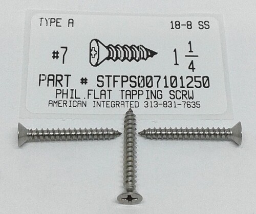 #7X1-1/4 FLAT HEAD PHILLIPS TAPPING SCREW A 18-8 STAINLESS STEEL