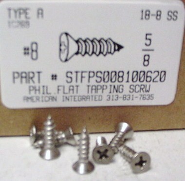 #8X5/8 FLAT HEAD PHILLIPS TAPPING SCREW A 18-8 STAINLESS STEEL