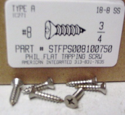 #8X3/4 FLAT HEAD PHILLIPS TAPPING SCREW A 18-8 STAINLESS STEEL