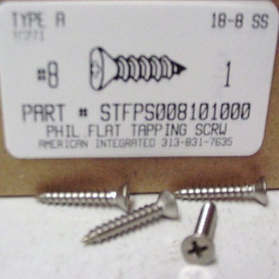 #8X1 FLAT HEAD PHILLIPS TAPPING SCREW A 18-8 STAINLESS STEEL