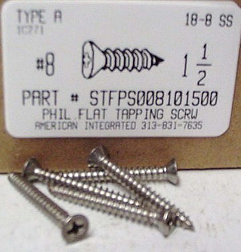 #8X1-1/2 FLAT HEAD PHILLIPS TAPPING SCREW A 18-8 STAINLESS STEEL