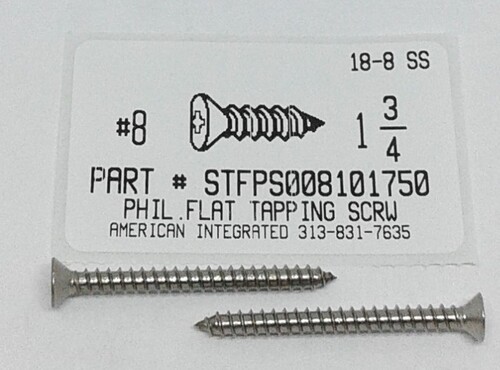 #8X1-3/4 FLAT HEAD PHILLIPS TAPPING SCREW A 18-8 STAINLESS STEEL