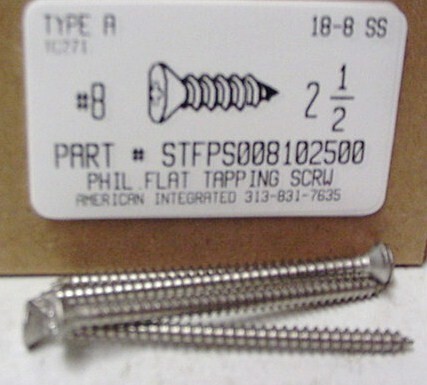 #8X2-1/2 FLAT HEAD PHILLIPS TAPPING SCREW A 18-8 STAINLESS STEEL