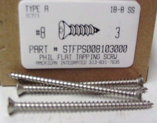 #8X3 FLAT HEAD PHILLIPS TAPPING SCREW A 18-8 STAINLESS STEEL