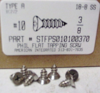 #10X3/8 UNDERCUT FLAT HEAD PHILLIPS TAPPING SCREW A 18-8 STAINLESS STEEL