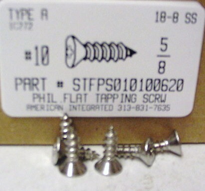 #10X5/8 FLAT HEAD PHILLIPS TAPPING SCREW A 18-8 STAINLESS STEEL