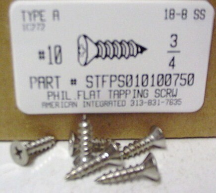 #10X3/4 FLAT HEAD PHILLIPS TAPPING SCREW A 18-8 STAINLESS STEEL