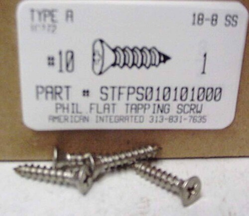 #10X1 FLAT HEAD PHILLIPS TAPPING SCREW A 18-8 STAINLESS STEEL