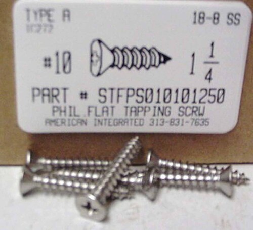 #10X1-1/4 FLAT HEAD PHILLIPS TAPPING SCREW A 18-8 STAINLESS STEEL