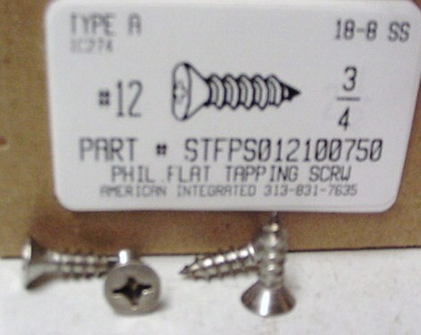 #12X3/4 FLAT HEAD PHILLIPS TAPPING SCREW A 18-8 STAINLESS STEEL