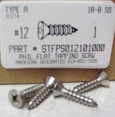 #12X1 FLAT HEAD PHILLIPS TAPPING SCREW A 18-8 STAINLESS STEEL