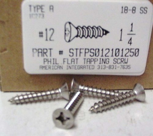 #12X1-1/4 FLAT HEAD PHILLIPS TAPPING SCREW A 18-8 STAINLESS STEEL