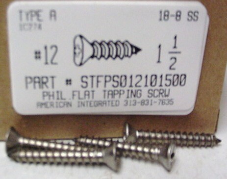 #12X1-1/2 FLAT HEAD PHILLIPS TAPPING SCREW A 18-8 STAINLESS STEEL