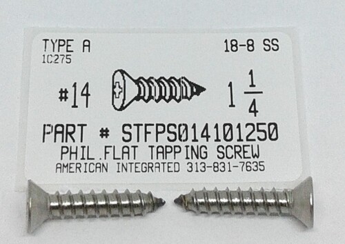 #14X1-1/4 FLAT HEAD PHILLIPS TAPPING SCREW A 18-8 STAINLESS STEEL