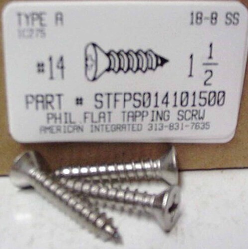 #14X1-1/2 FLAT HEAD PHILLIPS TAPPING SCREW A 18-8 STAINLESS STEEL