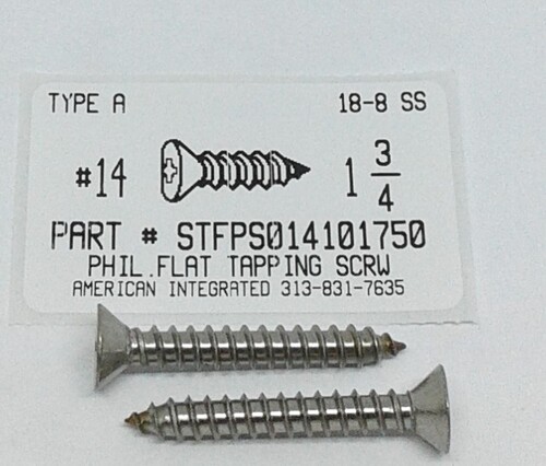 #14X1-3/4 FLAT HEAD PHILLIPS TAPPING SCREW A 18-8 STAINLESS STEEL