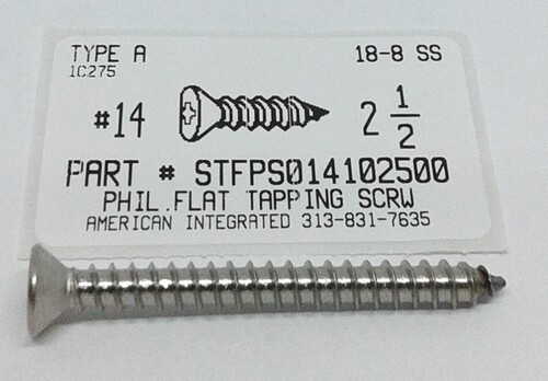 #14X2-1/2 FLAT HEAD PHILLIPS TAPPING SCREW A 18-8 STAINLESS STEEL