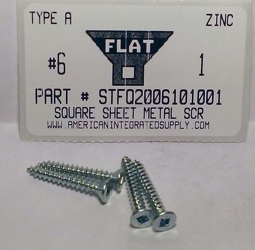 #6X1 FLAT HEAD SQUARE DRIVE TAPPING SCREW A,AB STEEL ZINC PLATED