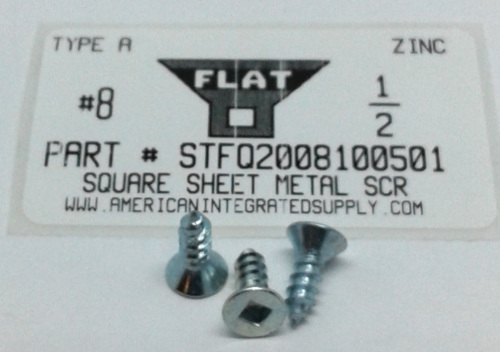 #8X1/2 FLAT HEAD SQUARE DRIVE TAPPING SCREW AB STEEL ZINC PLATED