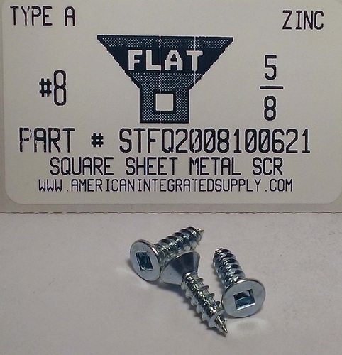 #8X5/8 FLAT HEAD SQUARE DRIVE TAPPING SCREW A,AB  STEEL ZINC PLATED