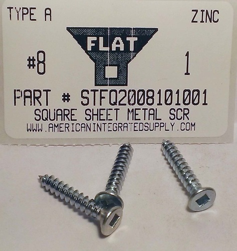 #8X1 FLAT HEAD SQUARE DRIVE TAPPING SCREW A,AB STEEL ZINC PLATED