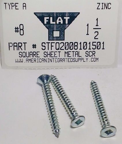 #8X1-1/2 FLAT HEAD SQUARE TAPPING SCREW A,AB STEEL ZINC PLATED