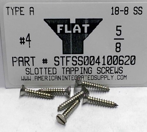 #4X5/8 FLAT HEAD SLOTTED TAPPING SCREW 18-8 STAINLESS STEEL