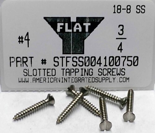 #4X3/4 FLAT HEAD SLOTTED TAPPING SCREW 18-8 STAINLESS STEEL