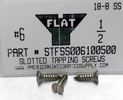 #6X1/2 FLAT HEAD SLOTTED TAPPING SCREW 18-8 STAINLESS STEEL