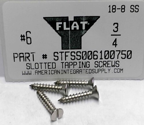 #6X3/4 FLAT HEAD SLOTTED TAPPING SCREW 18-8 STAINLESS STEEL