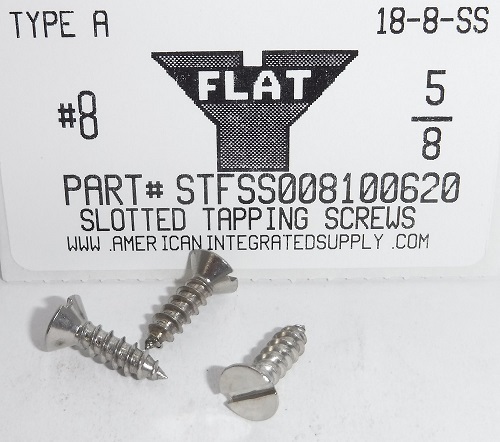 #8X5/8 FLAT HEAD SLOTTED TAPPING SCREW 18-8 STAINLESS STEEL